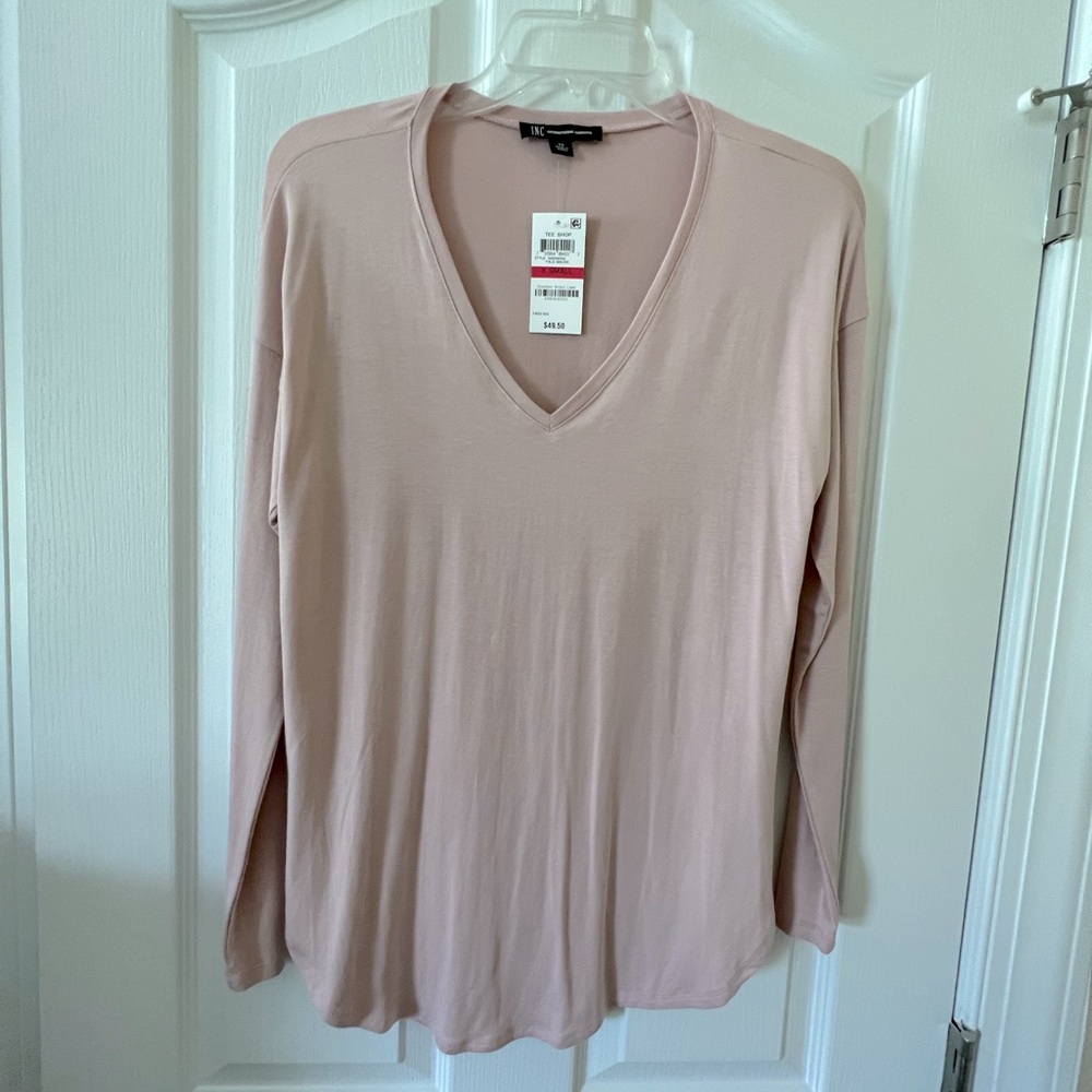 INC International Concepts Pale Mauve XS V-Neck Long Sleeve Tee Shop Top NWT